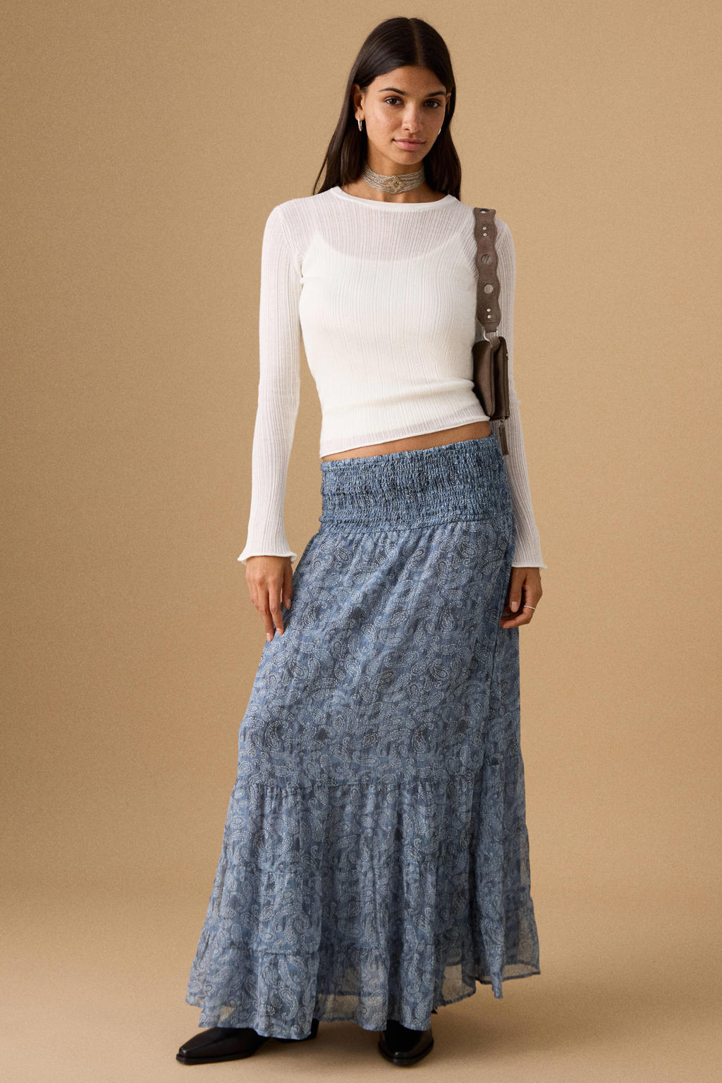 Blauwe meisjes MANGO TEEN maxi rok gemaakt van polyester en met elastische tailleband