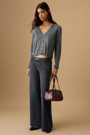 low waist wide leg jeans black denim