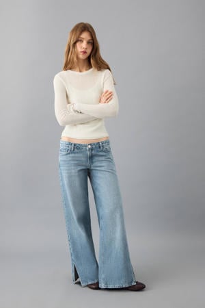 low waist wide leg jeans medium blue denim