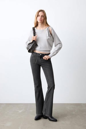 low waist flared jeans grey denim