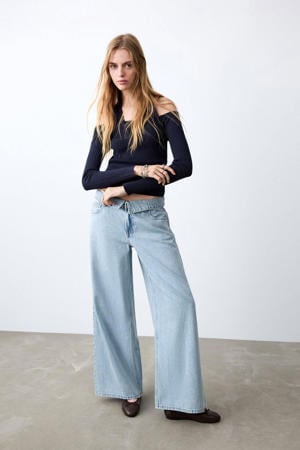low waist wide leg jeans light blue denim