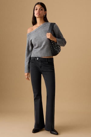 low waist flared jeans grey denim