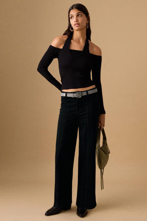 high waist wide leg jeans black denim