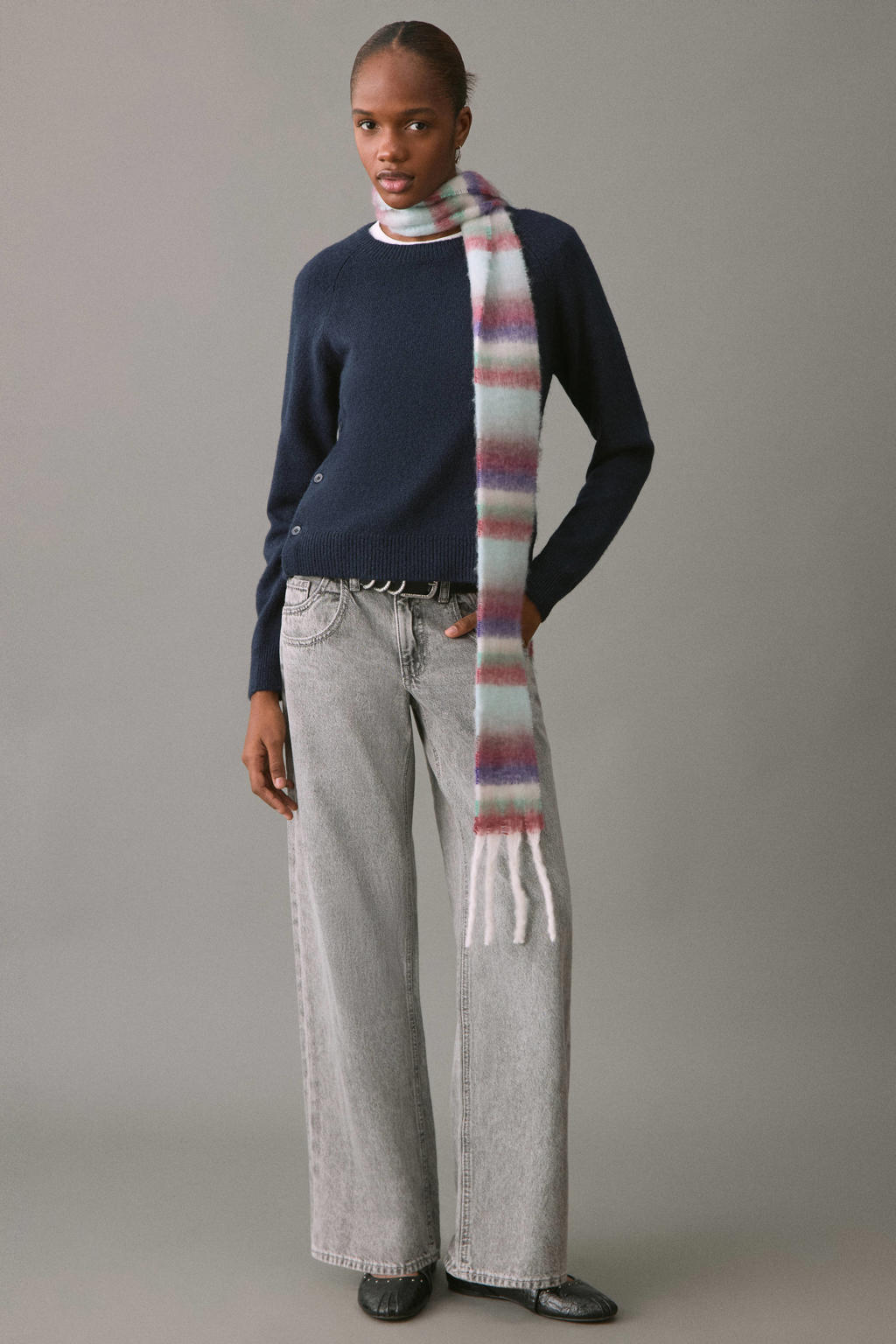 Grey denim meisjes MANGO TEEN low waist straight leg jeans van denim met rits- en knoopsluiting en effen
