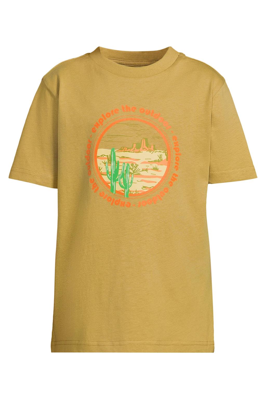Kakikleurige jongens Orange Stars T-shirt van katoen met printopdruk, korte mouwen en ronde hals