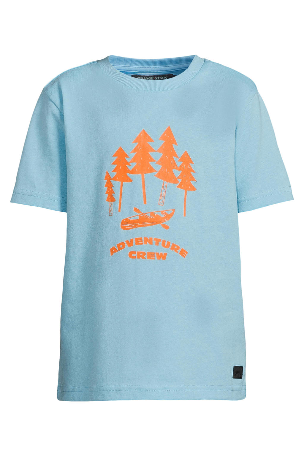 Lichtblauwe jongens Orange Stars T-shirt van katoen met printopdruk, korte mouwen en ronde hals