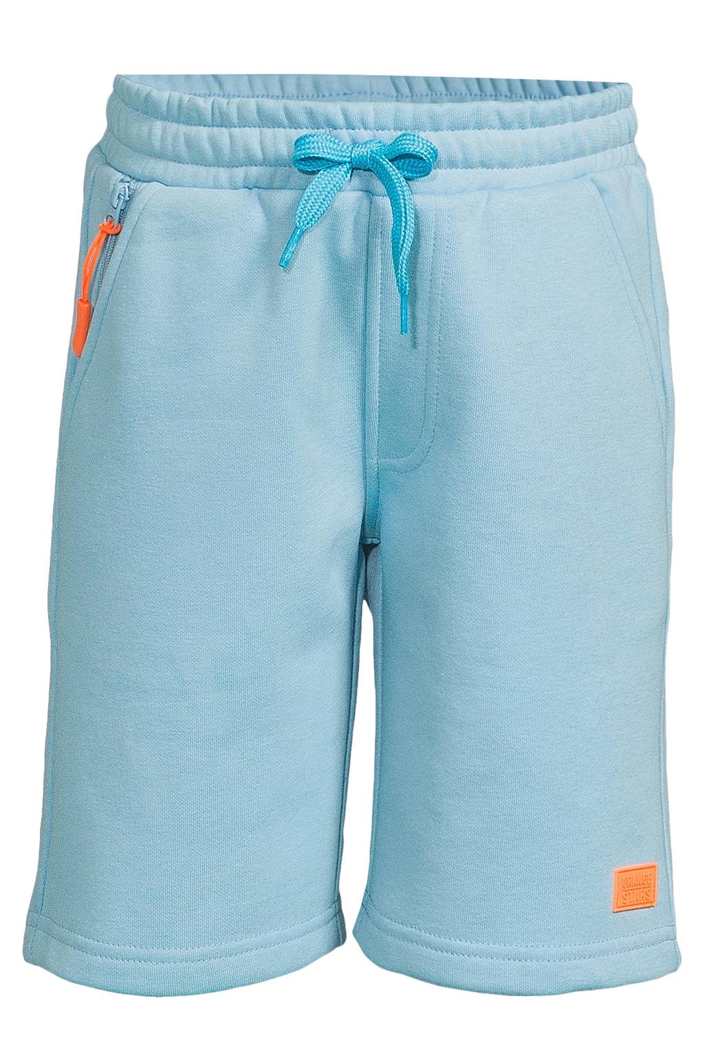 Lichtblauwe jongens Orange Stars sweatshort met elastische tailleband met koord en effen