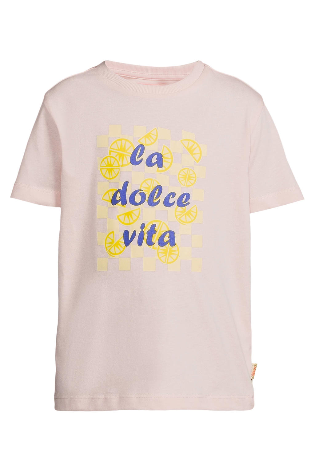 Lichtroze meisjes Orange Stars T-shirt van katoen met printopdruk, korte mouwen en ronde hals