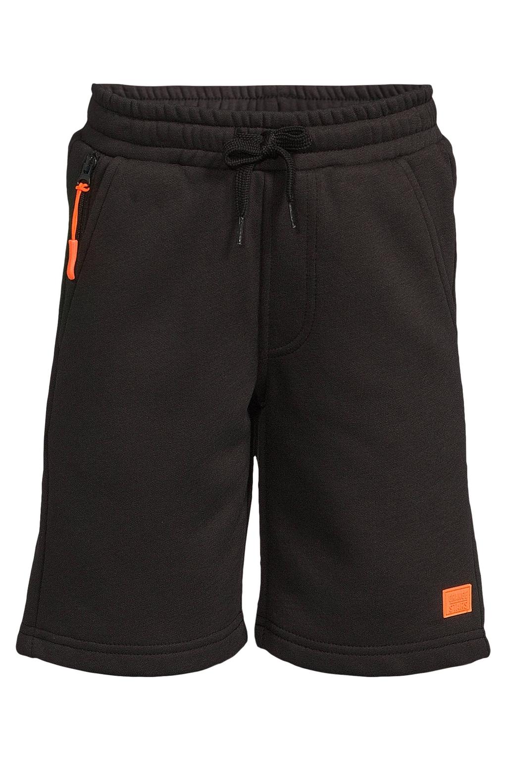 Zwarte jongens Orange Stars sweatshort met elastische tailleband met koord en printopdruk