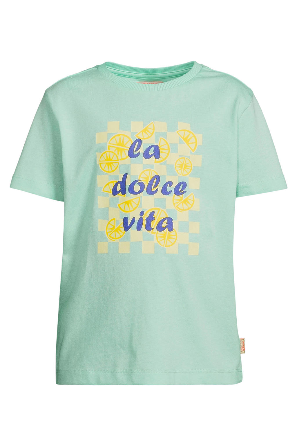 Mintgroene meisjes Orange Stars T-shirt van katoen met printopdruk, korte mouwen en ronde hals