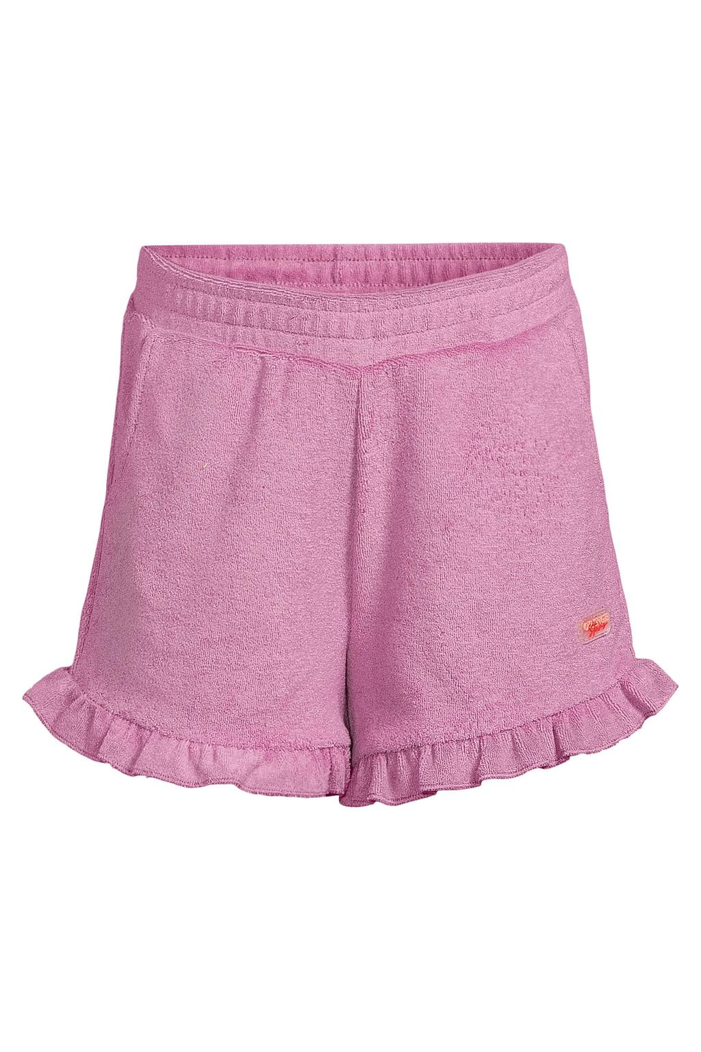 Paarse meisjes Orange Stars casual short van badstof met elastische tailleband en effen