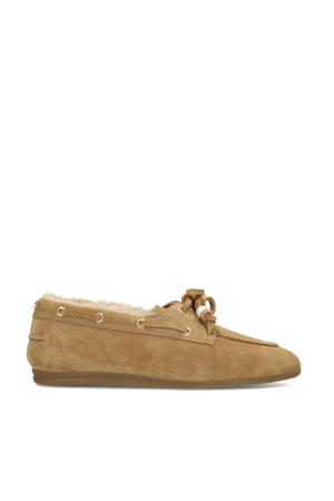 Vita gevoerde suède bootschoenen camel