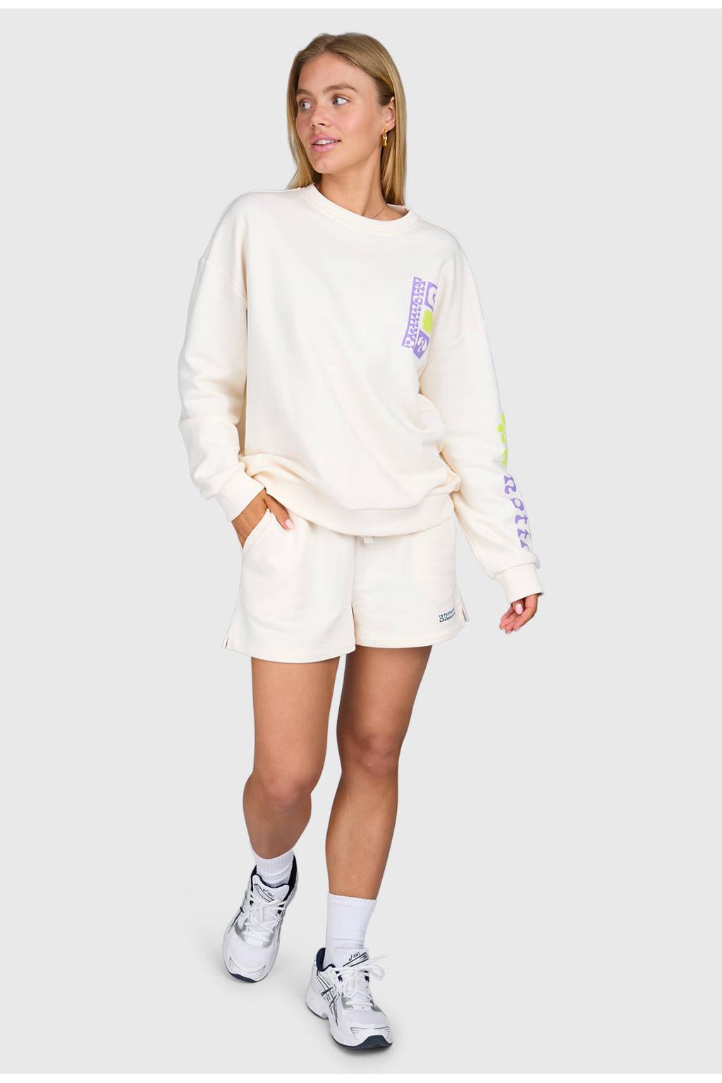 Witte dames Brunotti short Milly van sweat materiaal met regular waist en elastische tailleband met koord
