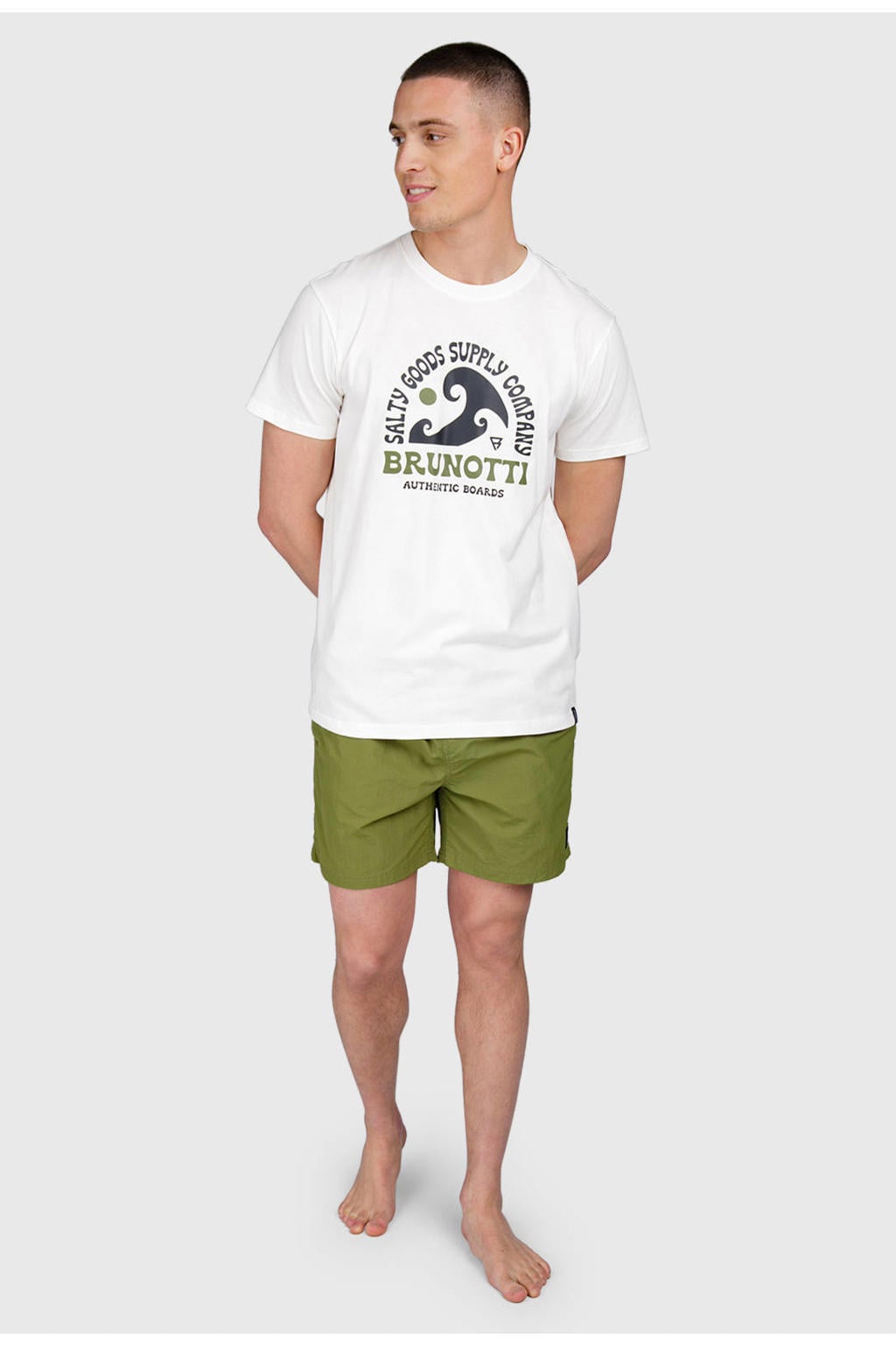Witte heren Brunotti T-shirt van katoen met printopdruk, korte mouwen en ronde hals