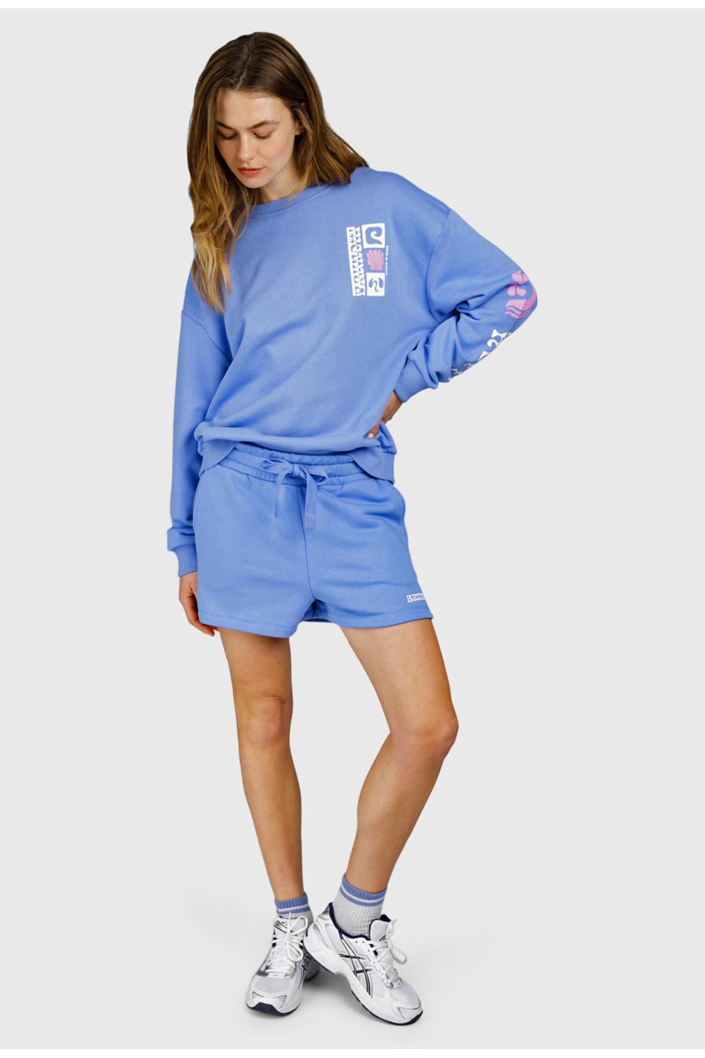 Blauwe dames Brunotti sweater met printopdruk, lange mouwen en ronde hals