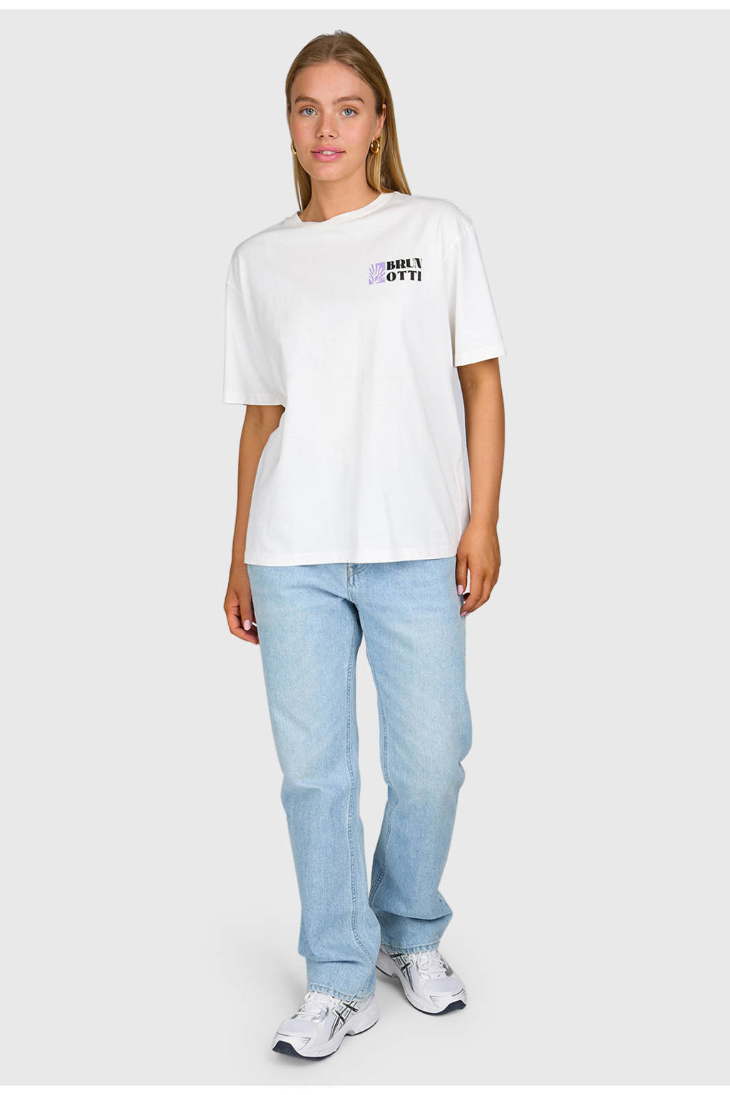 Witte dames Brunotti T-shirt van katoen met backprint, korte mouwen en ronde hals