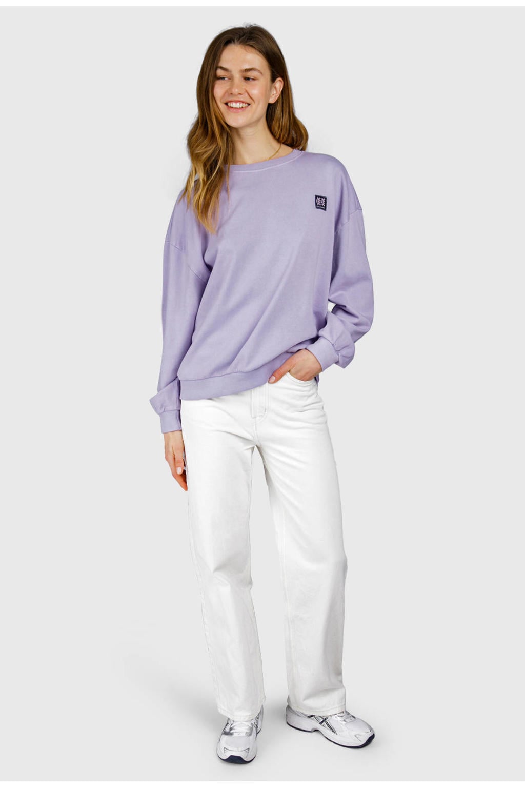 Lilakleurige dames Brunotti sweater van katoen met lange mouwen en ronde hals