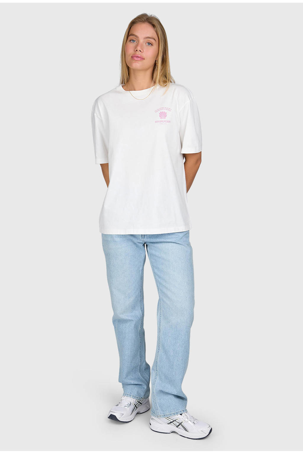 Witte dames Brunotti T-shirt van katoen met backprint, korte mouwen en ronde hals