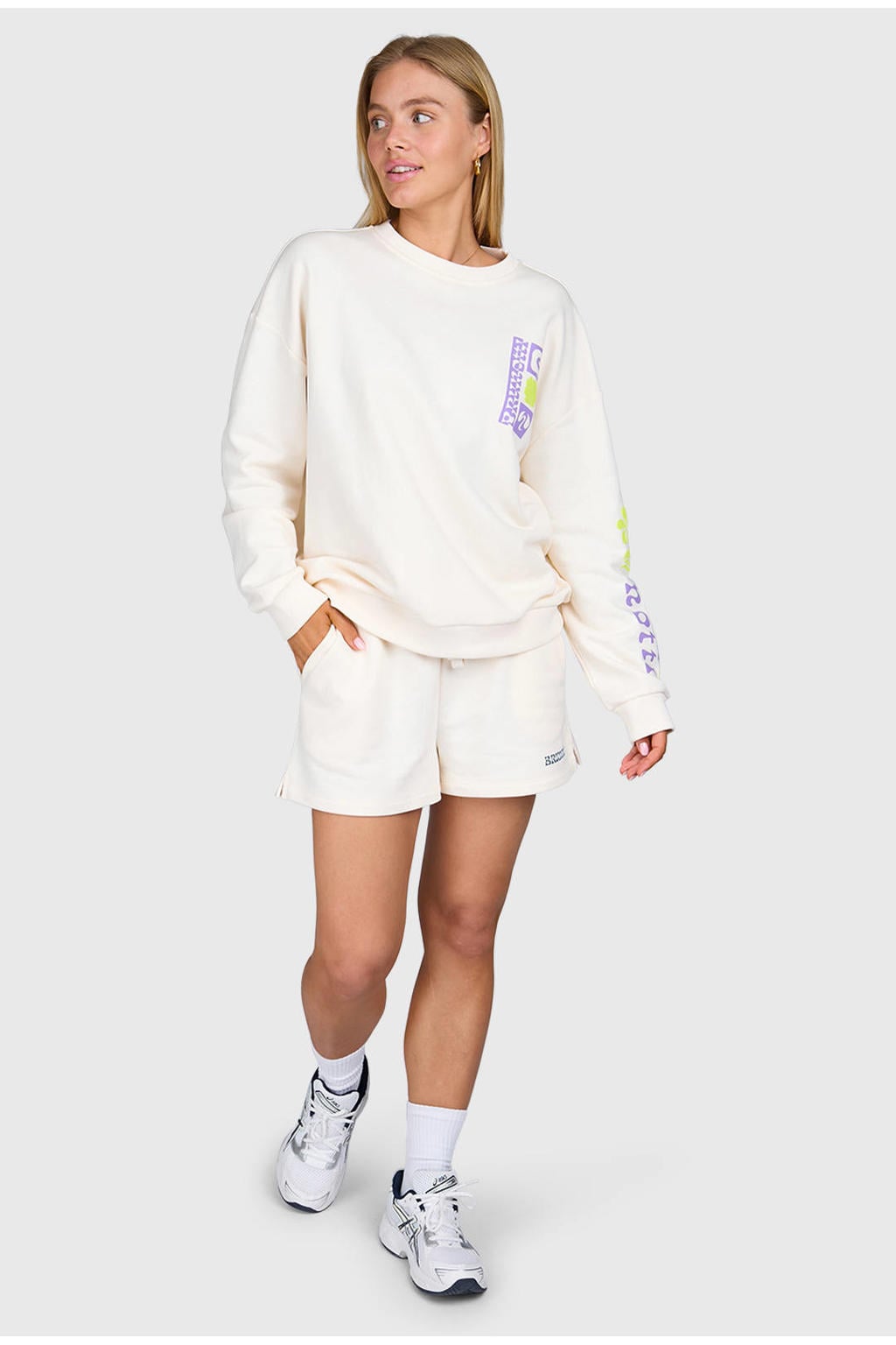 Witte dames Brunotti sweater met printopdruk, lange mouwen en ronde hals