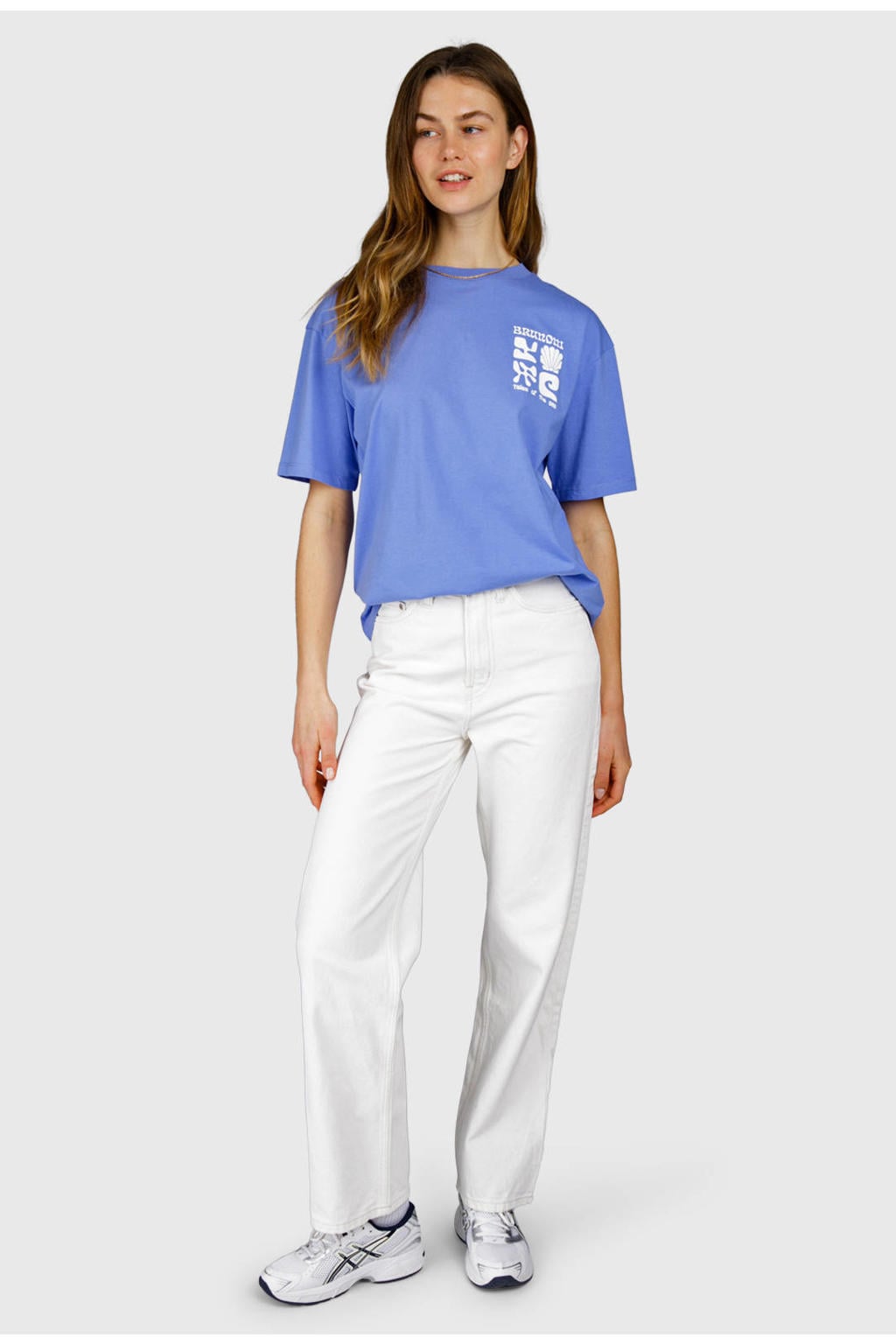 Blauwe dames Brunotti T-shirt van katoen met backprint, korte mouwen en ronde hals