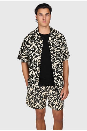 overhemd all over print zwart/ecru