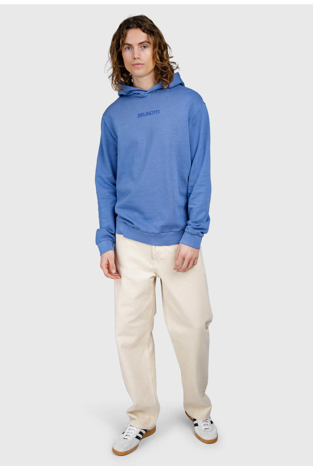 Blauwe heren Brunotti hoodie van katoen met backprint, lange mouwen en capuchon
