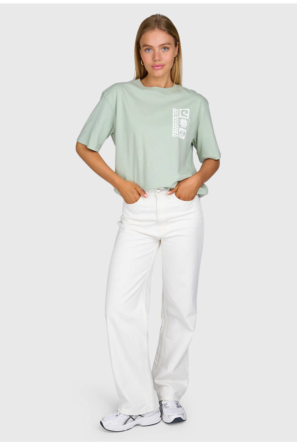 Mintgroene dames Brunotti T-shirt van katoen met backprint, korte mouwen en ronde hals
