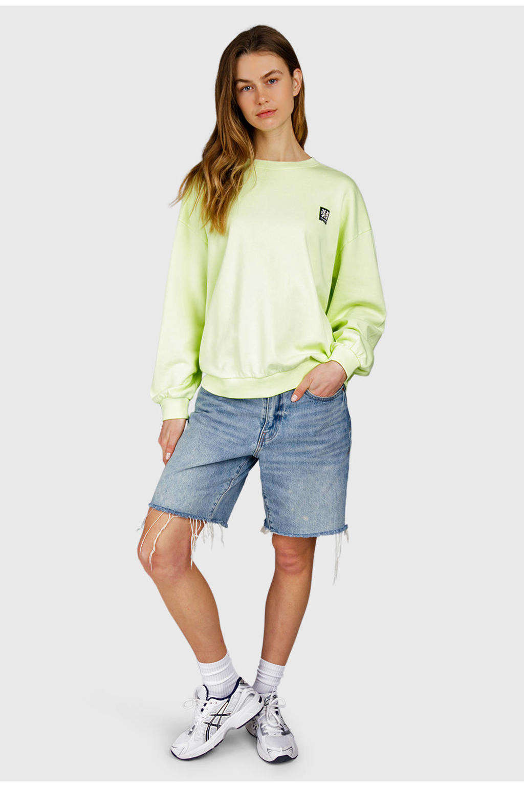 Groene dames Brunotti sweater van katoen met lange mouwen en ronde hals