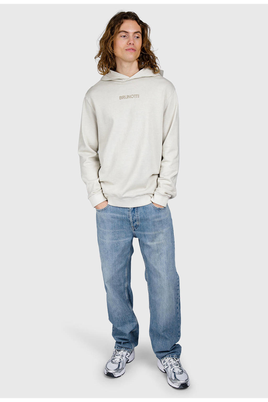 Ecru heren Brunotti hoodie van katoen met backprint, lange mouwen en capuchon