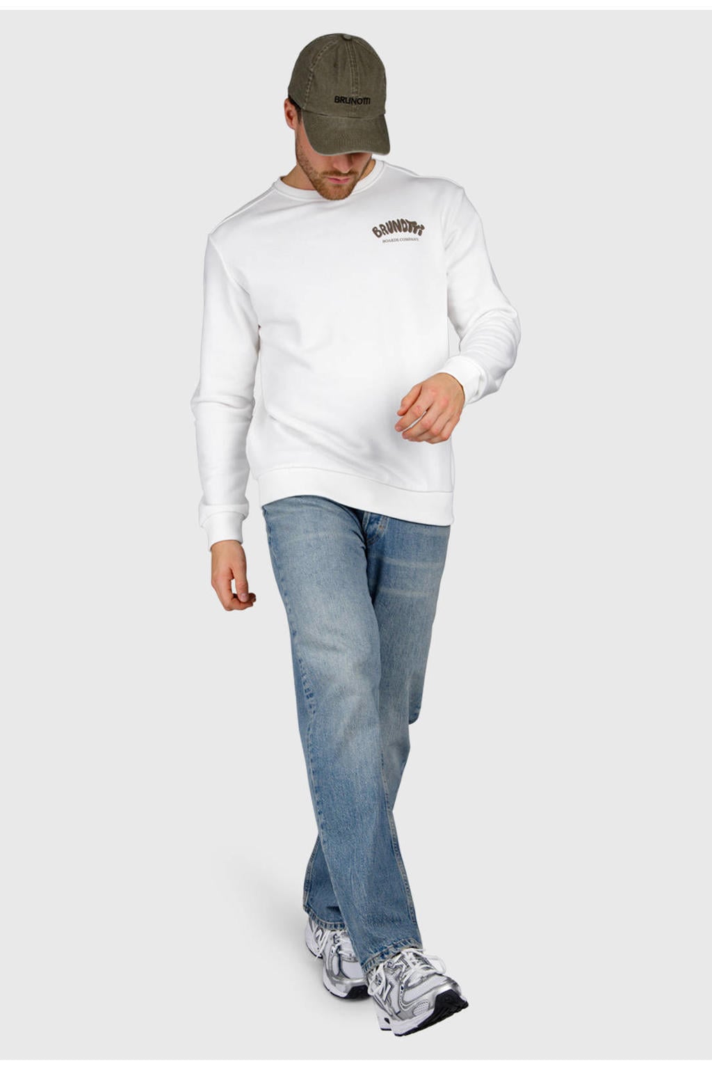 Witte heren Brunotti sweater van katoen met backprint, lange mouwen en ronde hals