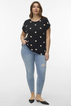 top met hartjes zwart