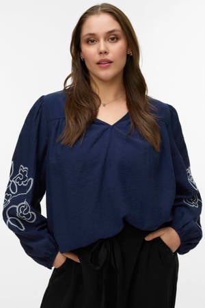 top blauw broderie