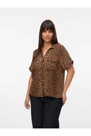 blouse met panterprint bruin