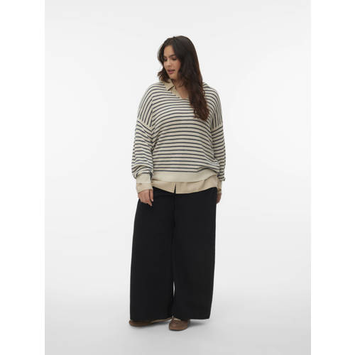 VERO MODA CURVE gestreepte trui ecru gebreid afbeelding