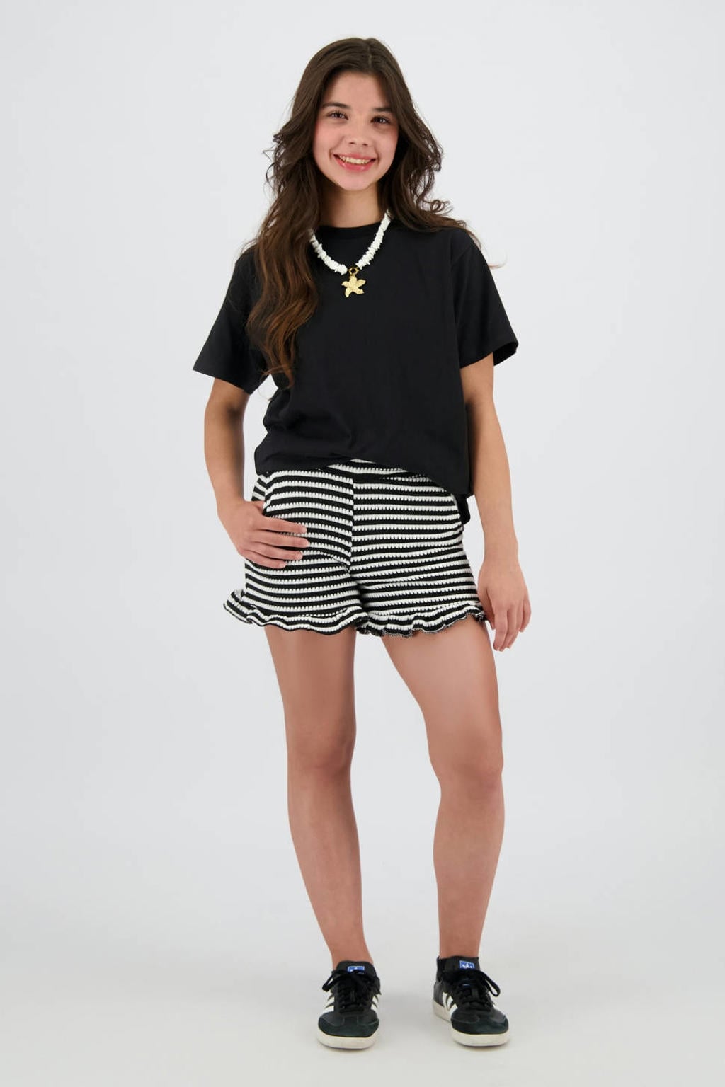 Zwarte meisjes Raizzed T-shirt van katoen met backprint, korte mouwen en ronde hals