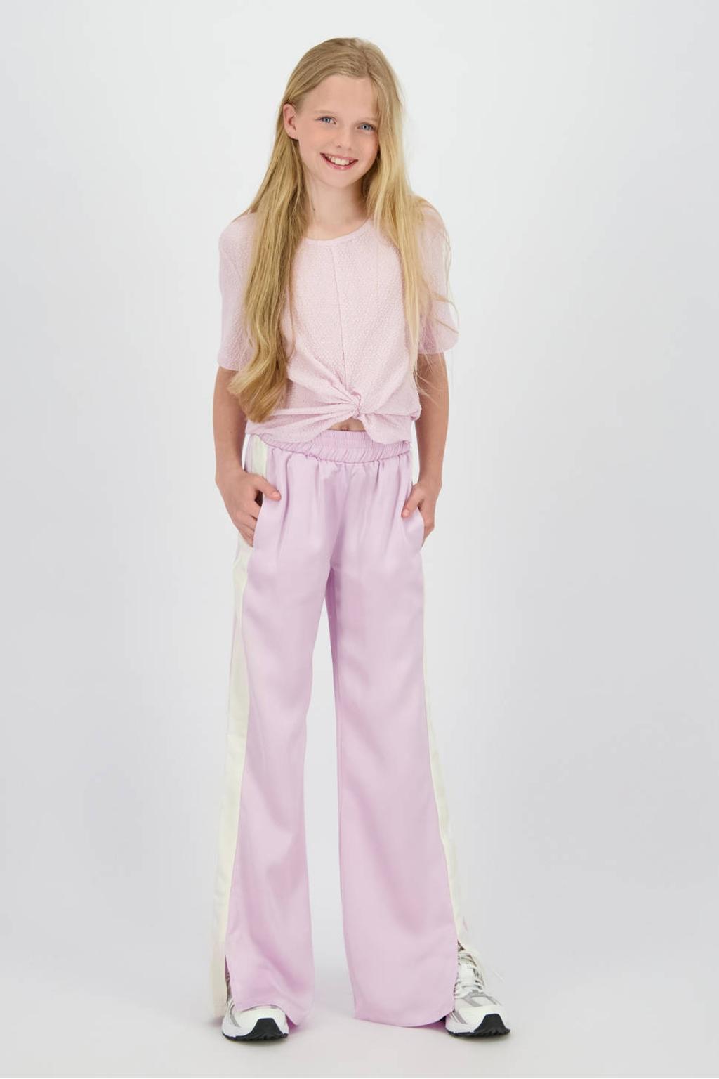 Lila en witte meisjes Raizzed straight regular waist casual broek van polyester met elastische tailleband en meerkleurige print