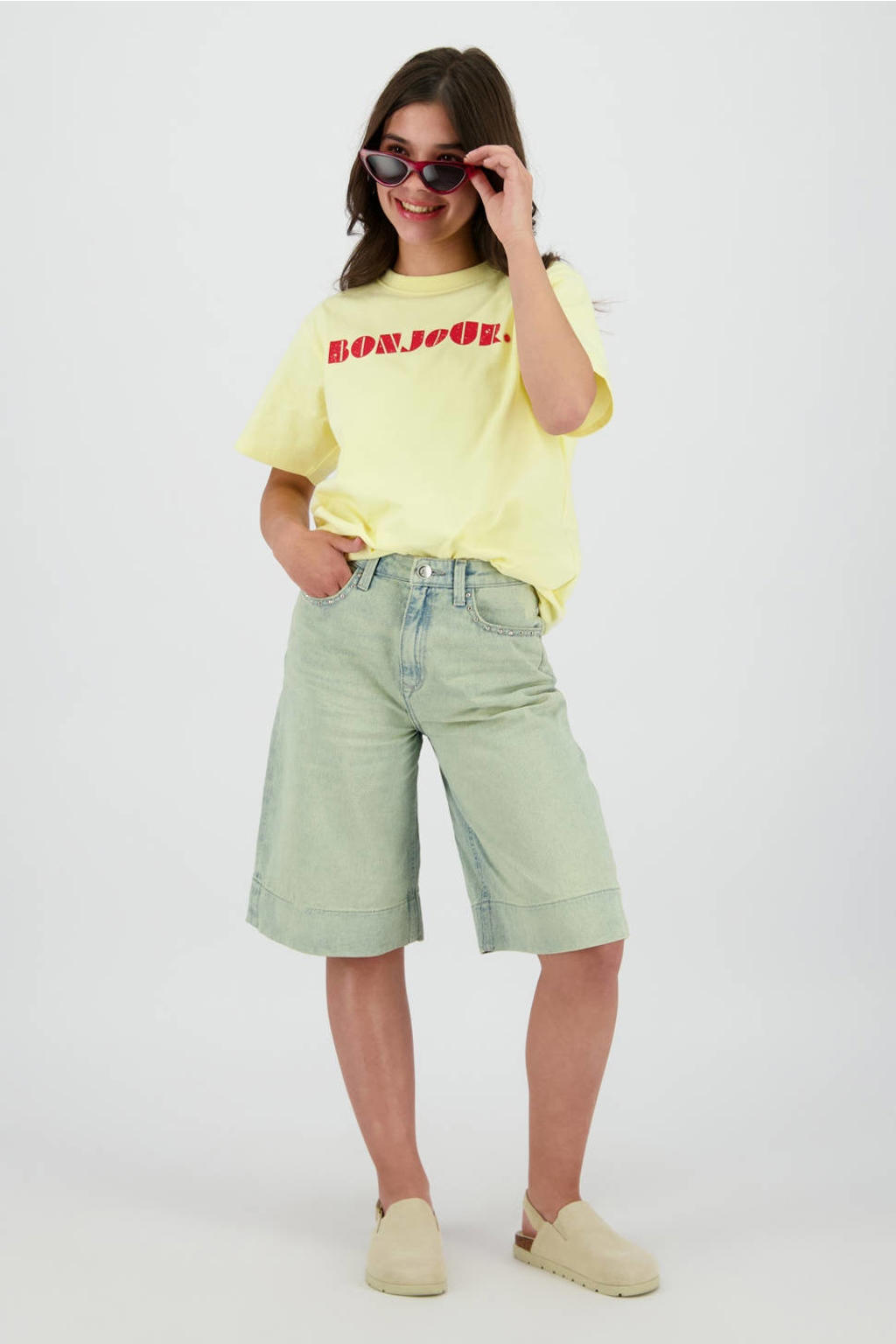 Medium blue denim meisjes Raizzed regular waist short van stretchdenim met rits- en knoopsluiting en effen