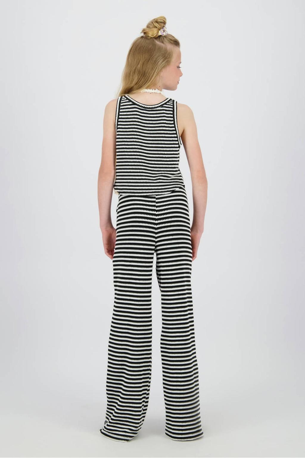 Zwart en witte meisjes Raizzed straight regular waist gestreepte casual broek van polyester met elastische tailleband