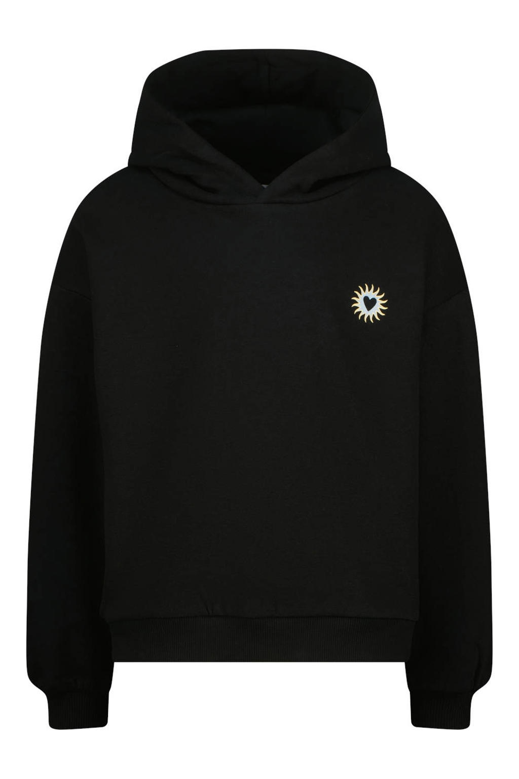 Zwarte meisjes Raizzed hoodie van sweat materiaal met backprint, lange mouwen en capuchon