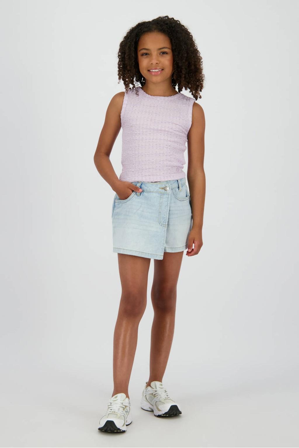 Lichtroze meisjes Raizzed mouwloze top van polyester met effen, ronde hals en textuur