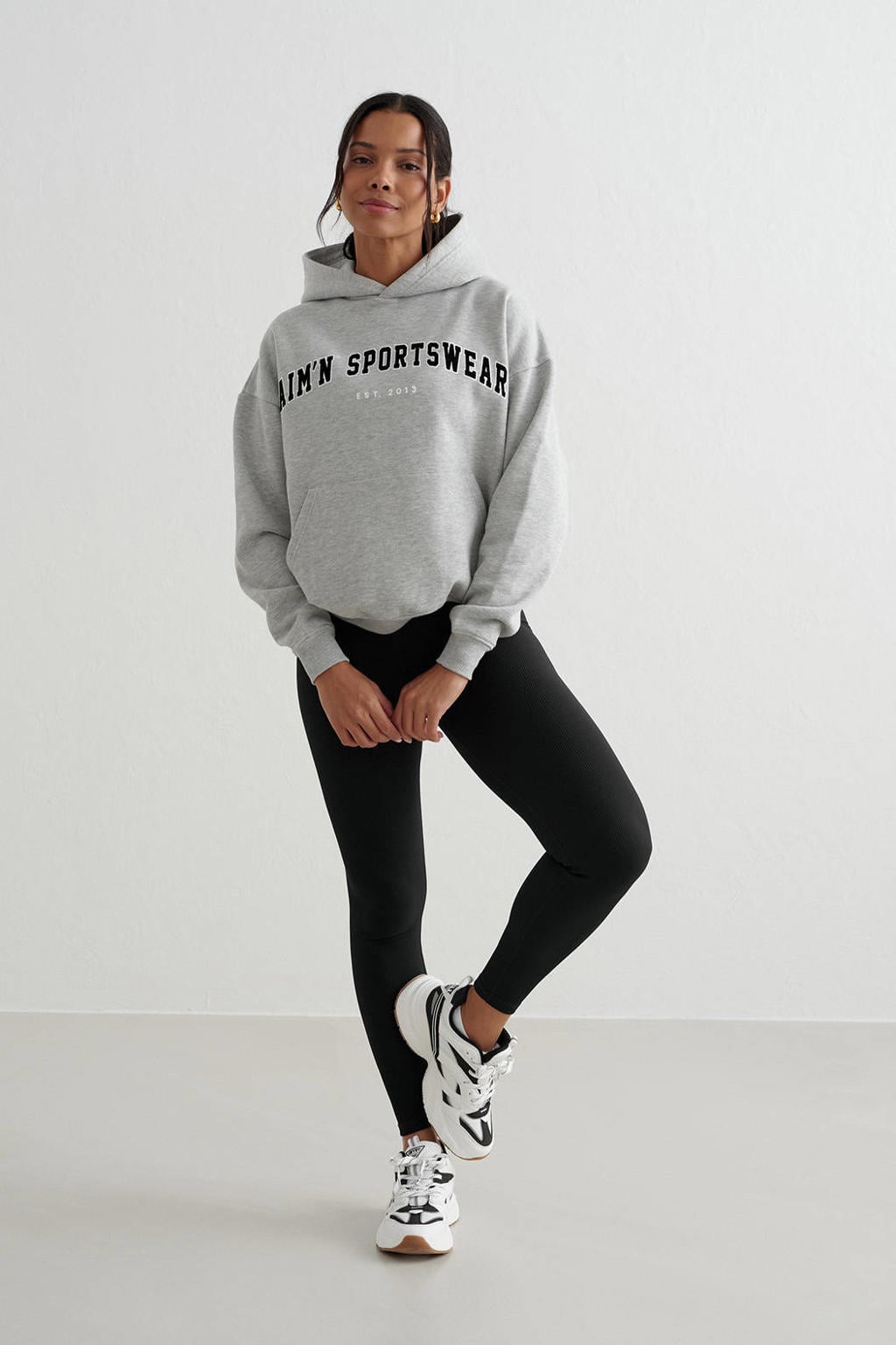 Grijze dames Aim'n Varsity hoodie van katoen met lange mouwen en capuchon
