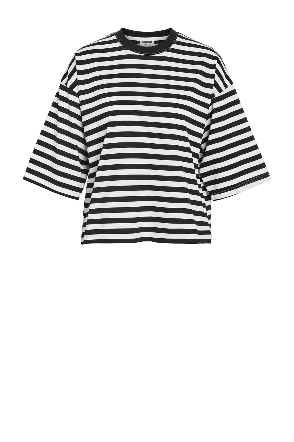Zwart en witte dames NOISY MAY Curve gestreepte top met driekwart mouwen en ronde hals