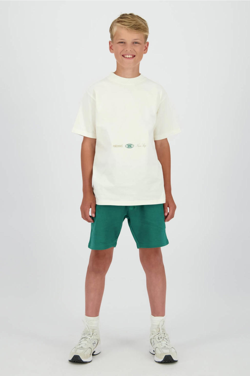 Witte jongens Raizzed T-shirt van katoen met backprint, korte mouwen en ronde hals