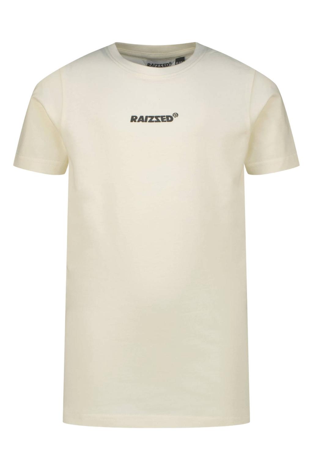 Witte jongens Raizzed T-shirt van katoen met tekst print, korte mouwen en ronde hals