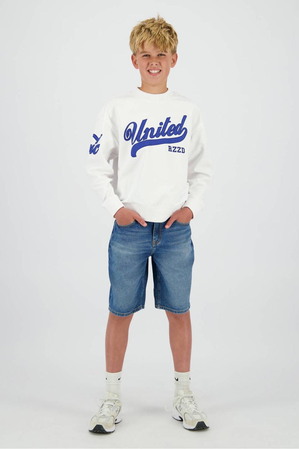 Dark blue denim jongens Raizzed regular waist short dark blue van denim met rits- en knoopsluiting en effen