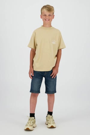 regular waist short dark blue denim