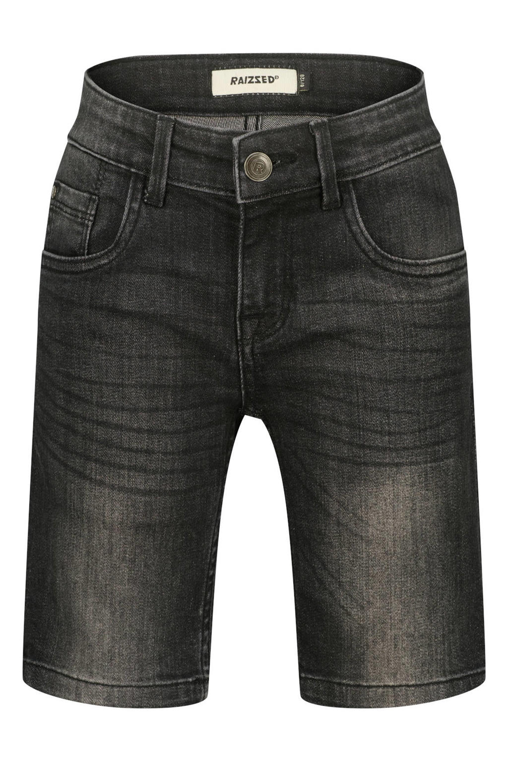 Black denim jongens Raizzed regular waist short van denim met rits- en knoopsluiting en effen