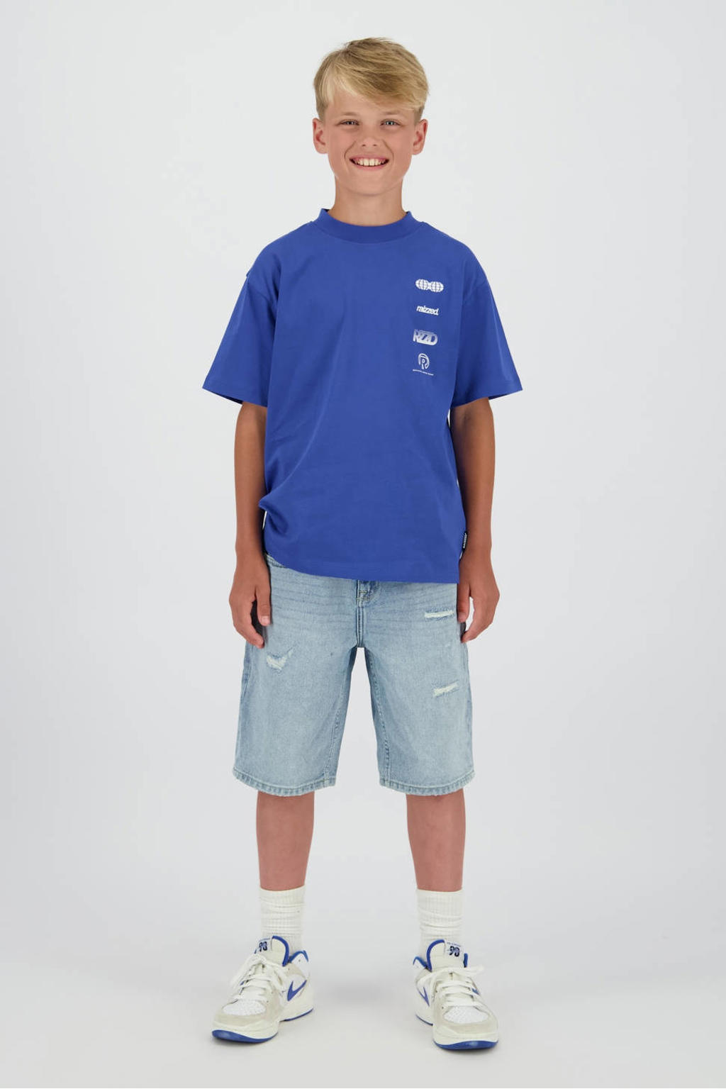 Light blue denim jongens Raizzed regular waist short van denim met rits- en knoopsluiting en effen