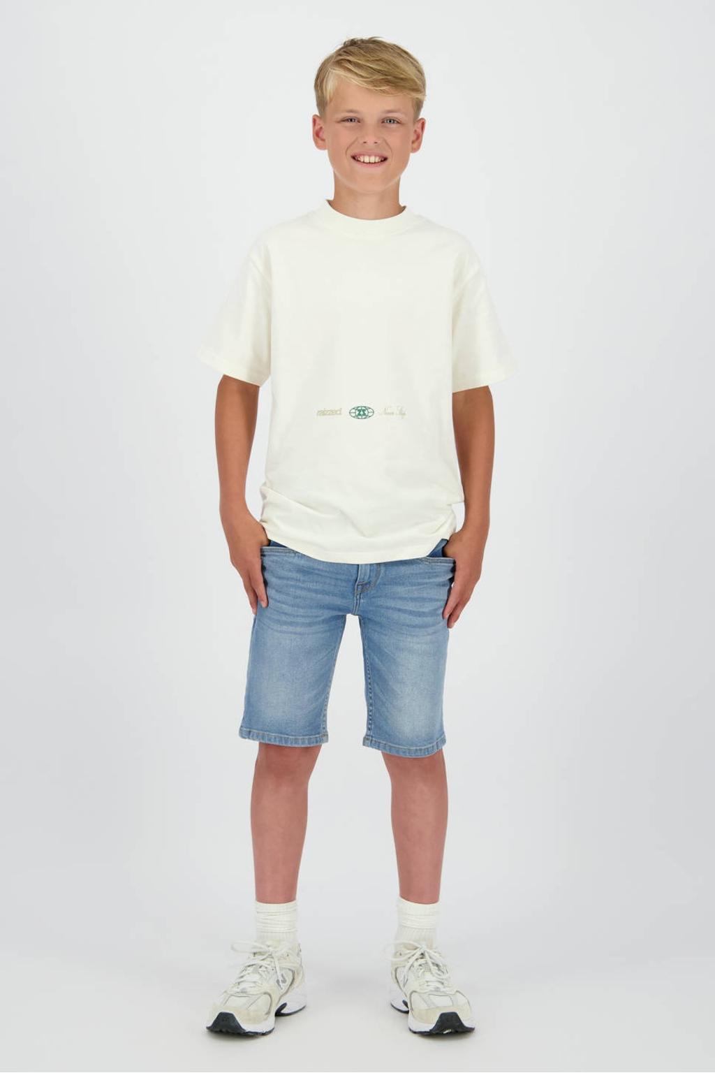 Light blue denim jongens Raizzed regular waist short van denim met rits- en knoopsluiting en effen