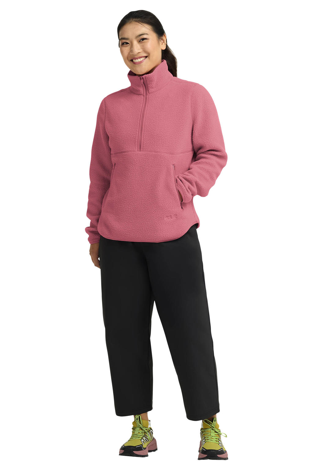 Roze dames Jack Wolfskin vest met lange mouwen, opstaande kraag en halve rits